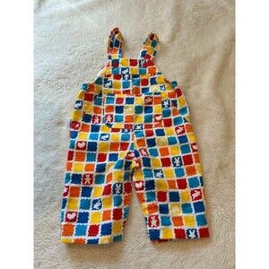 Vintage Health-Tex 12M Baby Colorful Block Corduroy Overalls